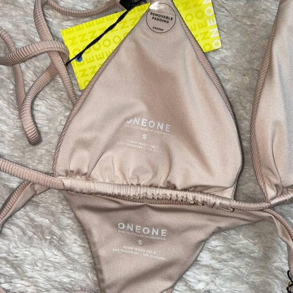 NWT OneOne Swimwear SET Bikini Ariel Sand Nude Beige Skimpy Small Triangle NEW - Picture 4 of 6